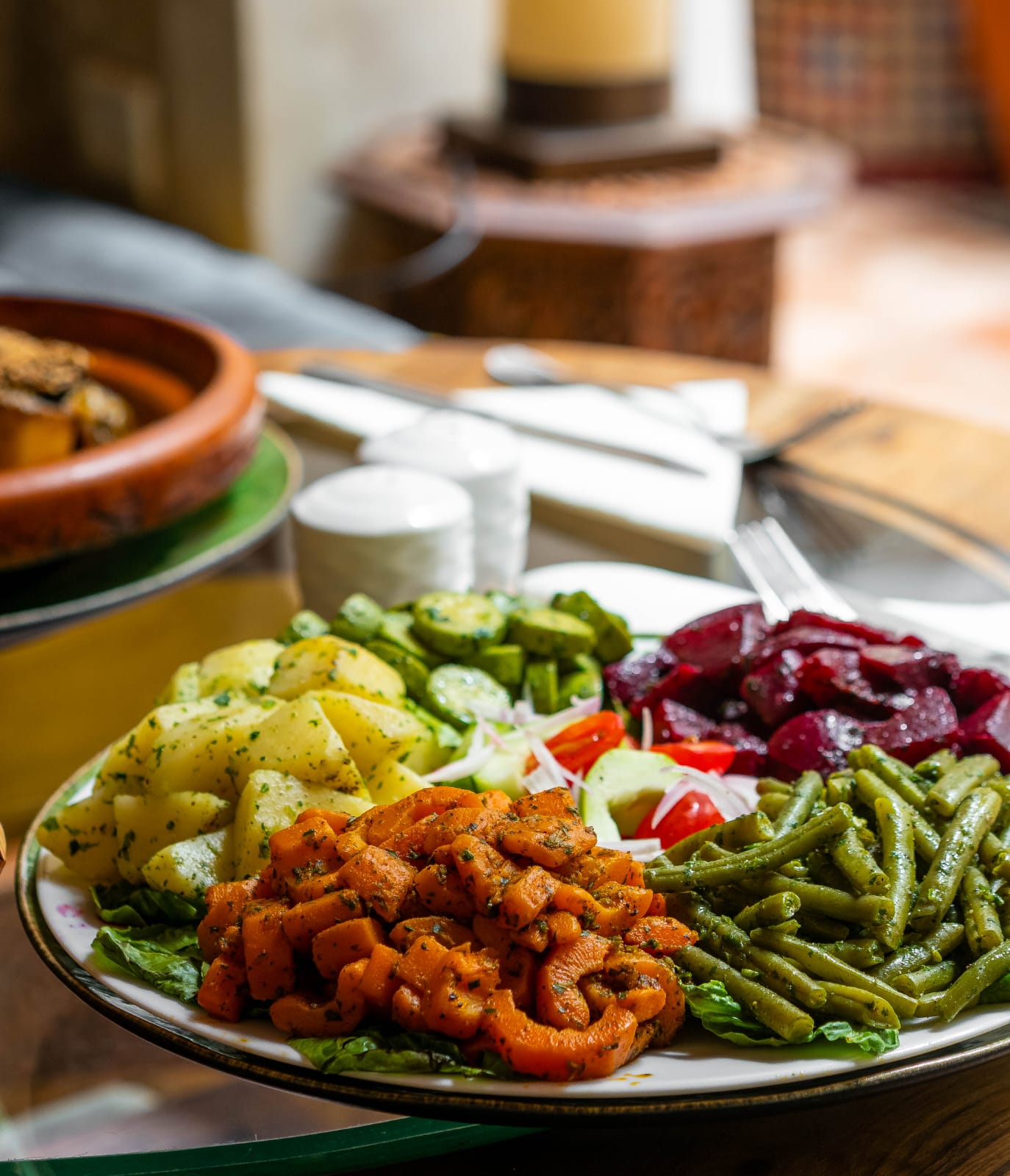 Spread of Moroccan salads and starters, Riad Dar Alhambra Marrakech